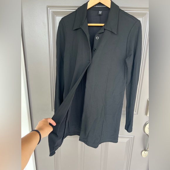 ISDA & CO Sweater Shirt cardiagan solid black collared open button size M - Picture 2 of 5